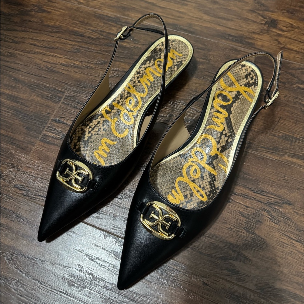 Sam Edelman Black Leather Aggie Slingback Flats